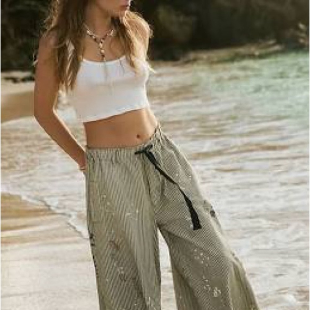 Free People wide leg clover railroad striped drawstring-pants HTF oversized